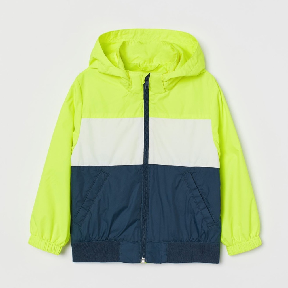 H&M 2-4Y Neon Yellow, White, and Navy Color blocked Windbreaker